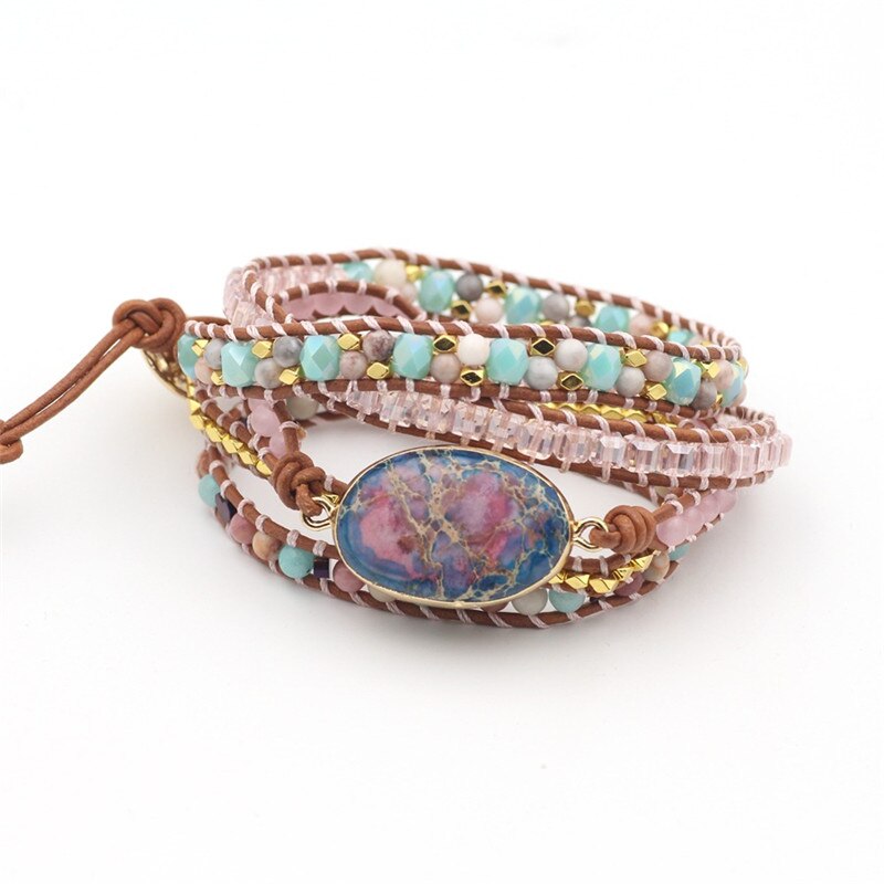 Unique Natural Stone Beads 3 Layers Wrap Bracelets For Women Girls Handmade Boho Leather Weave Bracelet  Jewelry Dropshipping